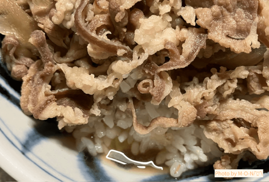 ヒューリック優待で頼んだ日本料理寺田の牛丼の具のつゆだくな様子