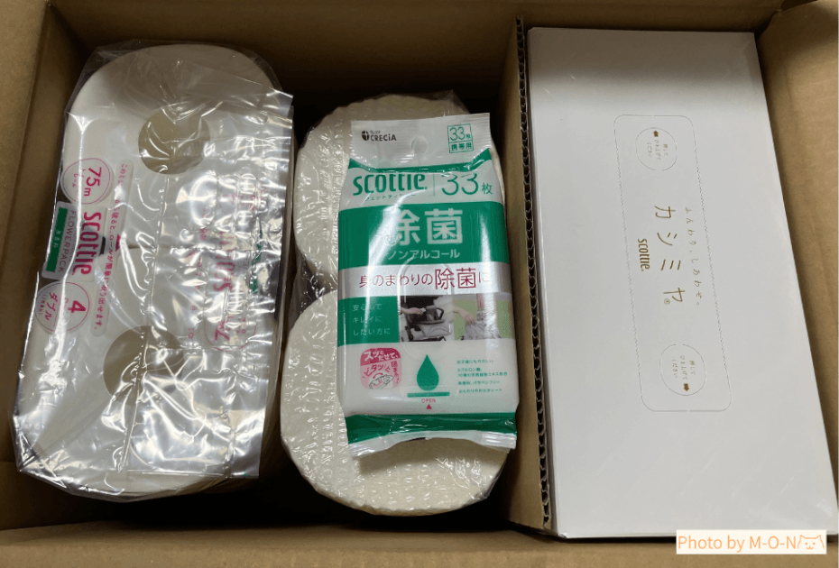 届いた日本製紙3863の株主優待の箱を開けたところ